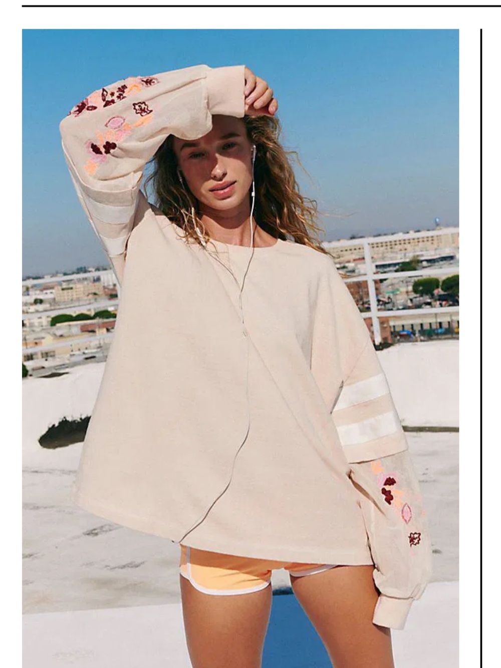 FP Movement  Beige Embroidered Sleeve Women's Top